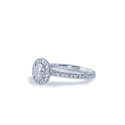 118k white gold diamond halo engagement ring St Germain Jewellers