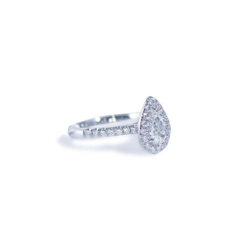 1 18k white gold pear cut diamond engagement ring St Germain Jewellers